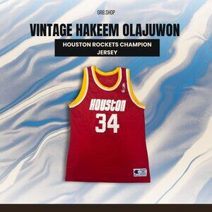 Vintage Hakeem Olajuwon Houston Rockets Champion Jersey Red/White/Yellow Size 44